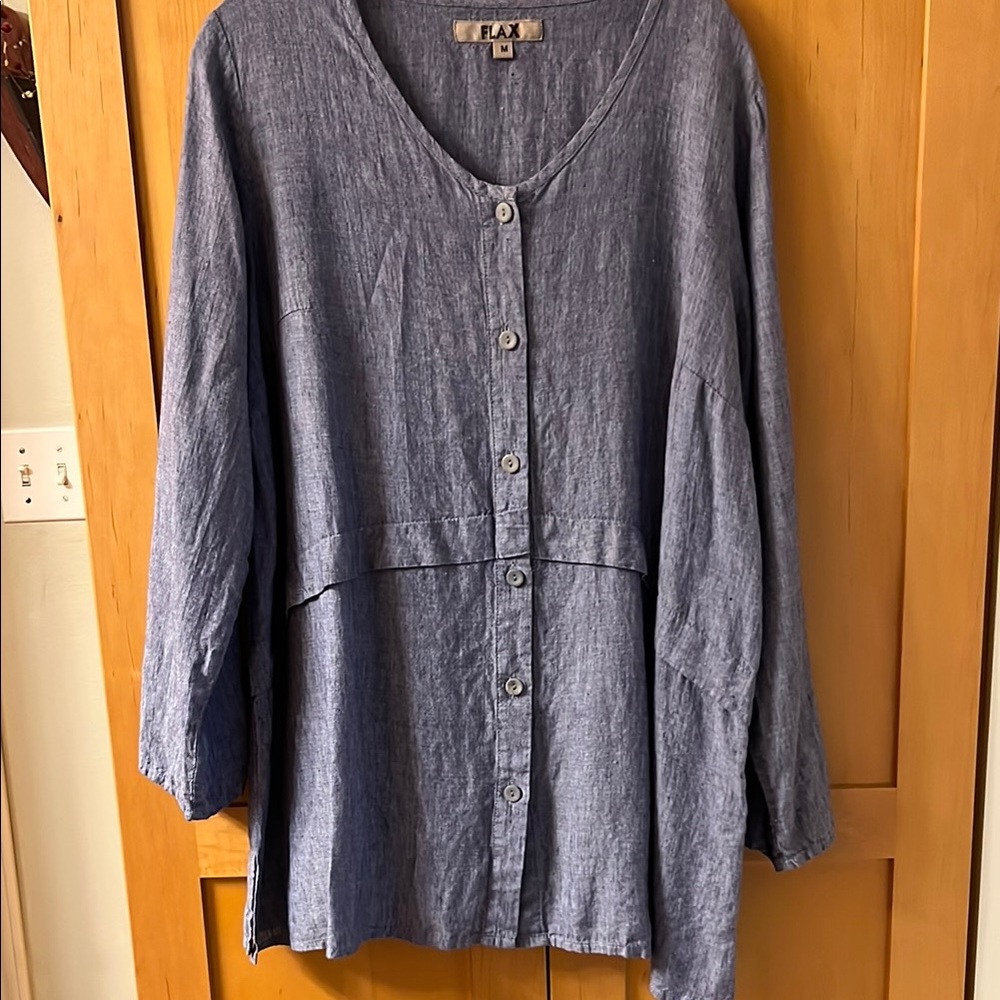 Women's Blue Button-Up Top, made by Flax
